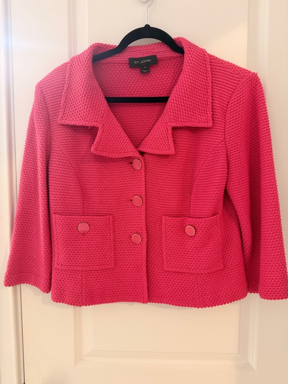 Vintage St. John Bright Pink Bouclé Knit Button Jacket